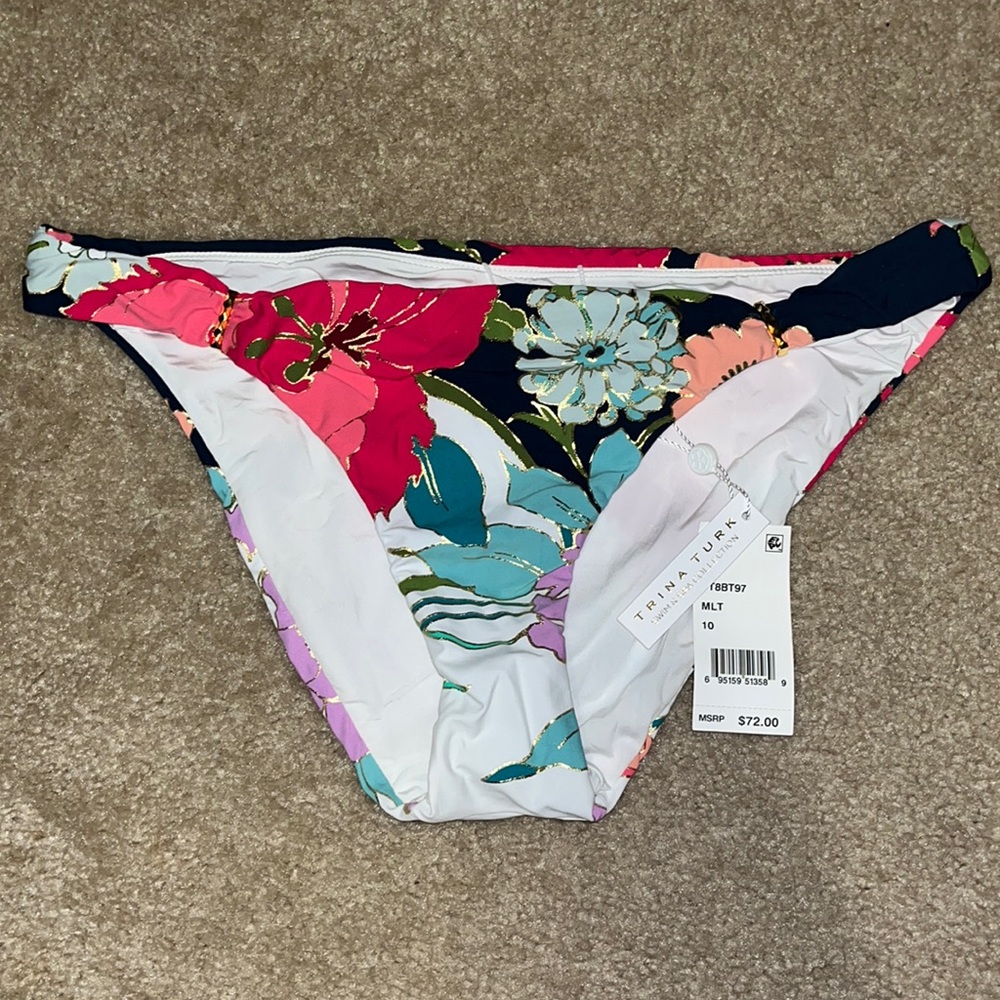 Trina Turk Royal Botanical California Hipster Bikini Bottom Size 10